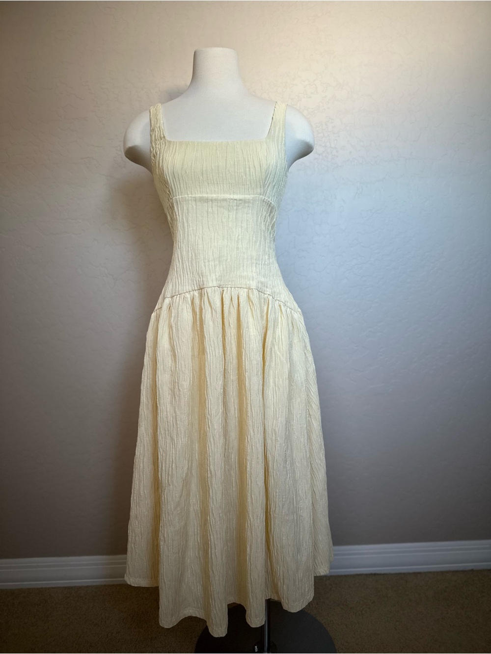 Zara Cream Square-Neck Midi Dress